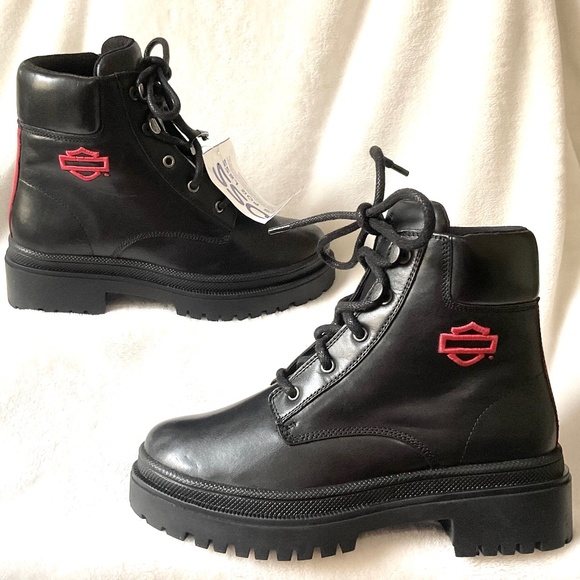 HARLEY DAVIDSON Chunky Lug Sole Grunge, Goth core Combat Moto Witchy Boots Sz 6 - Picture 2 of 15